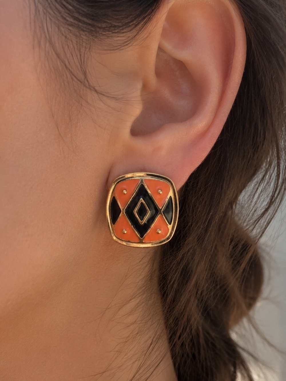 Orange and Black Stud Earrings